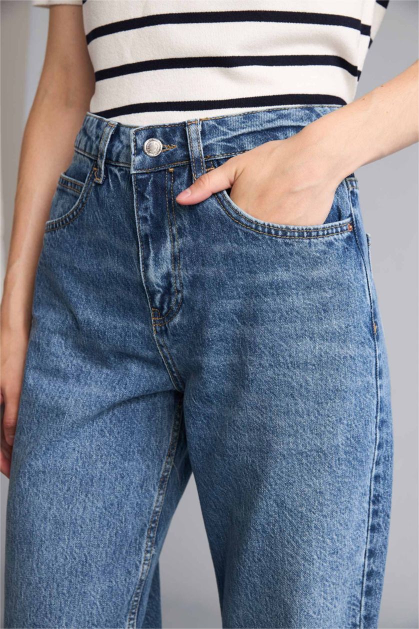 Kadın Mavi Straight Fit Yüksek Bel Jean Pantolon