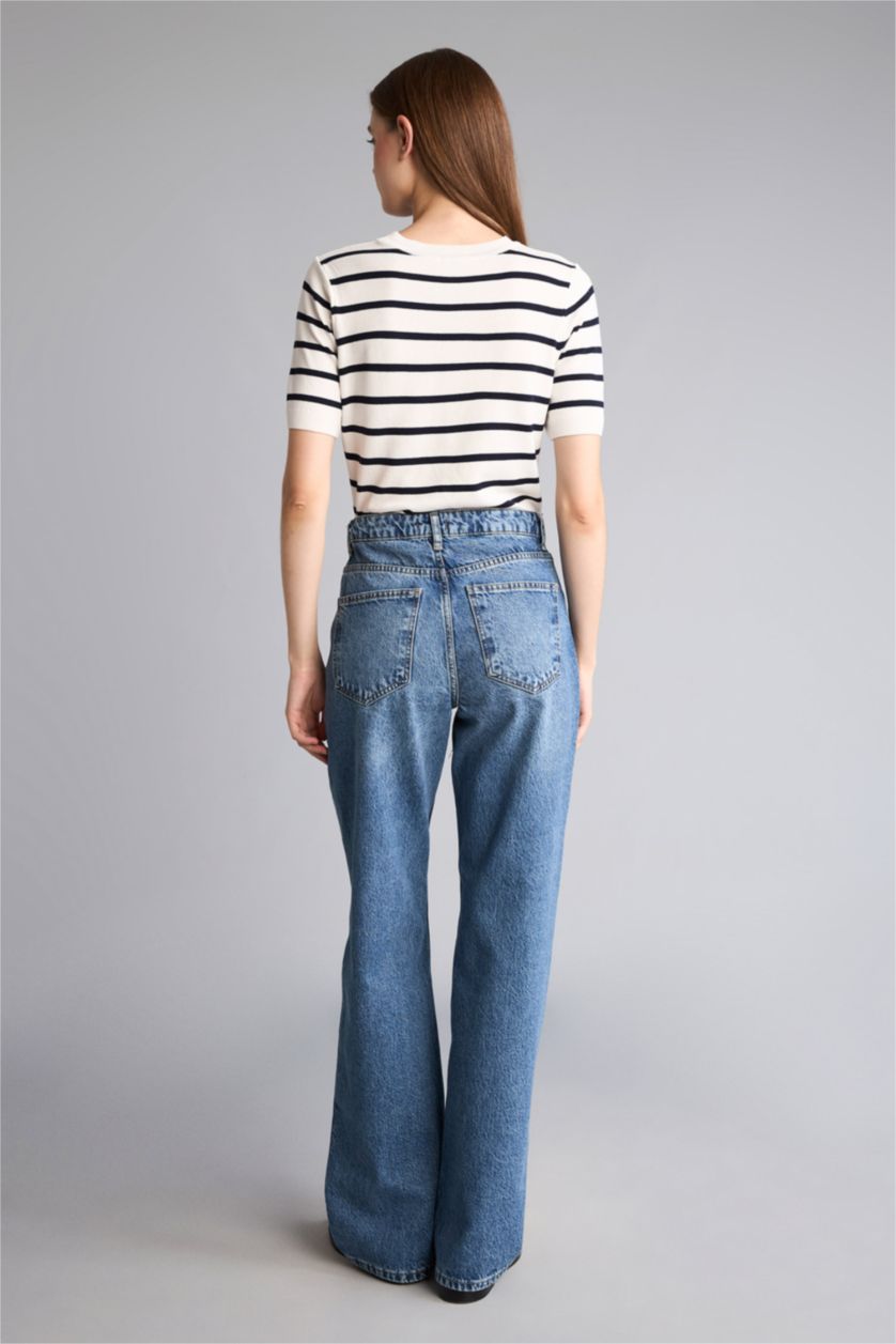 Kadın Mavi Straight Fit Yüksek Bel Jean Pantolon