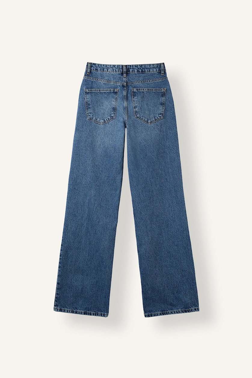 Kadın Mavi Straight Wide Yüksek Bel Jean