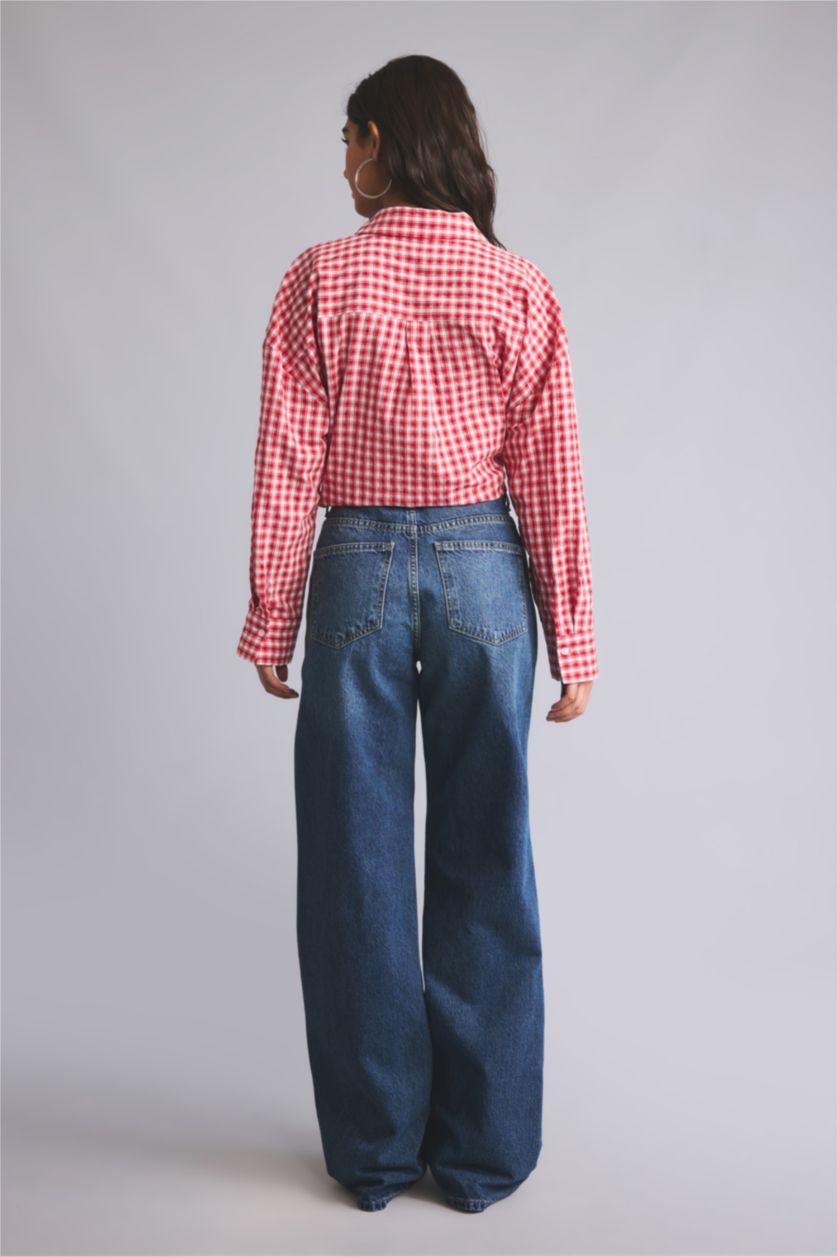 Kadın Mavi Straight Fit Yüksek Bel Jean Pantolon