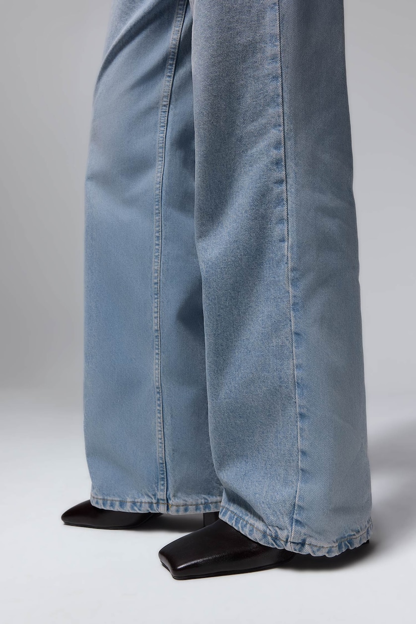 Kadın Açık Mavi %100 Pamuk Straight Fit Yüksek Bel Pantolon
