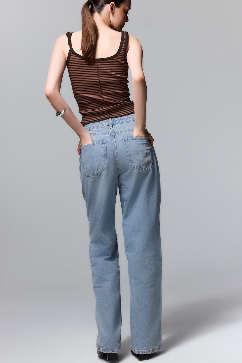 Kadın Açık Mavi %100 Pamuk Straight Fit Yüksek Bel Pantolon