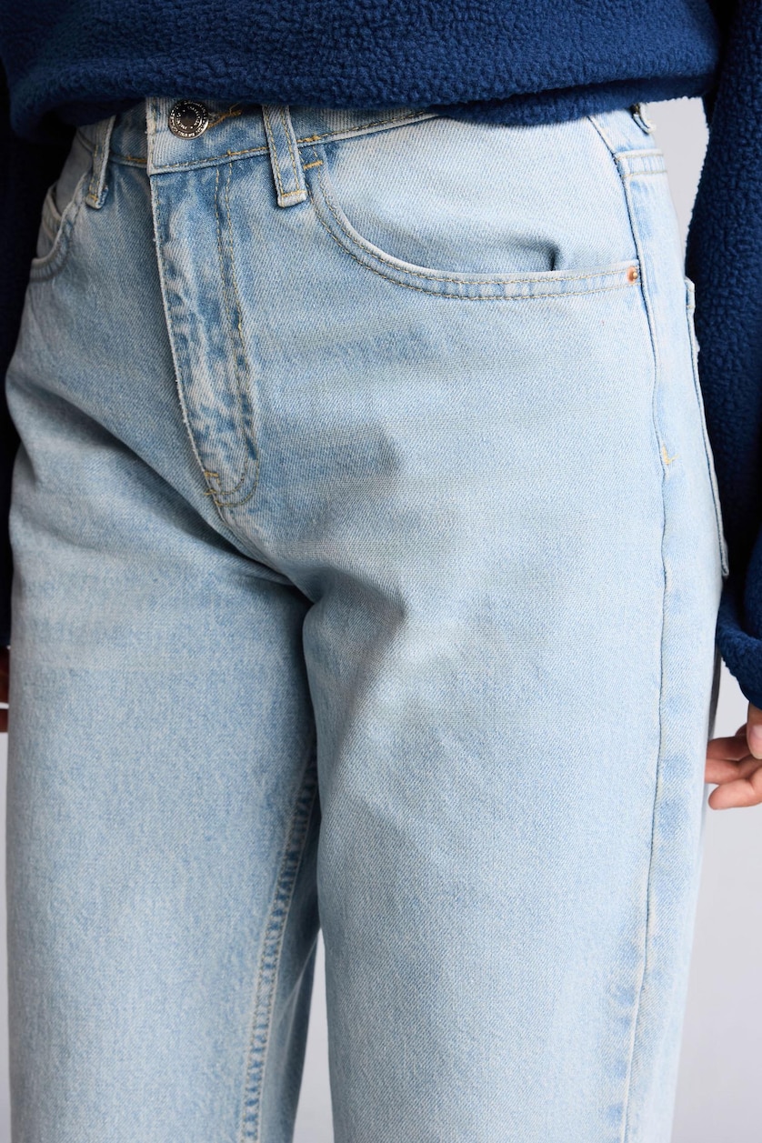 Kadın Açık Mavi %100 Pamuk Straight Fit Yüksek Bel Pantolon