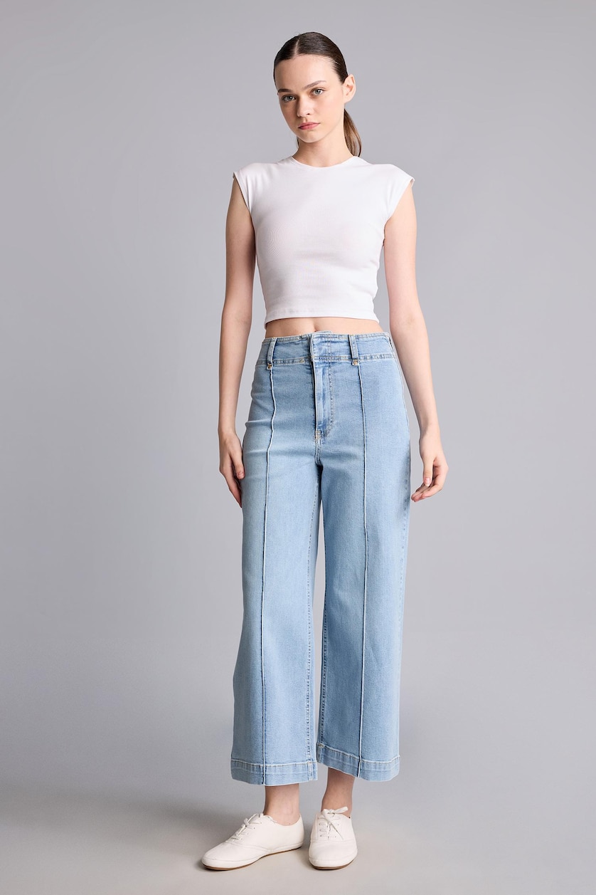 Women Light Indigo Culotte Fit High Waist Trousers