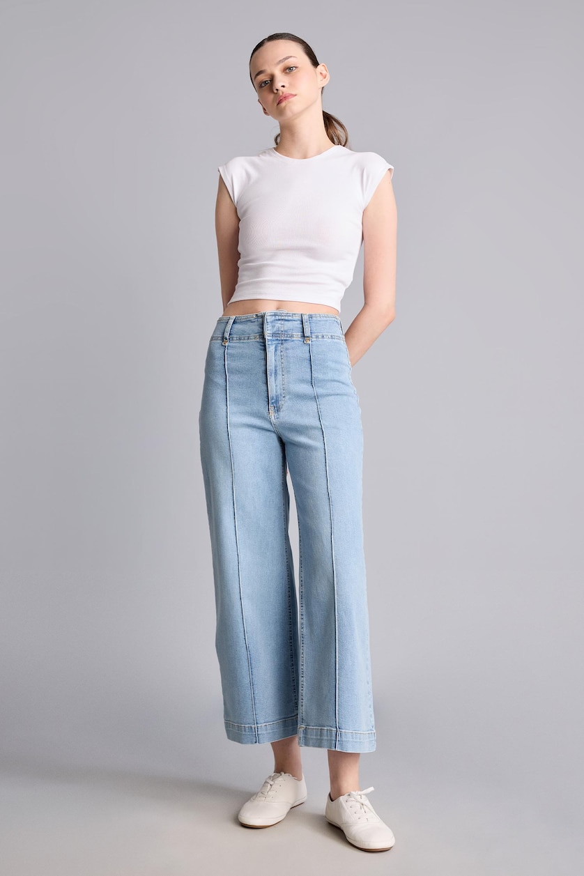 Women Light Indigo Culotte Fit High Waist Trousers