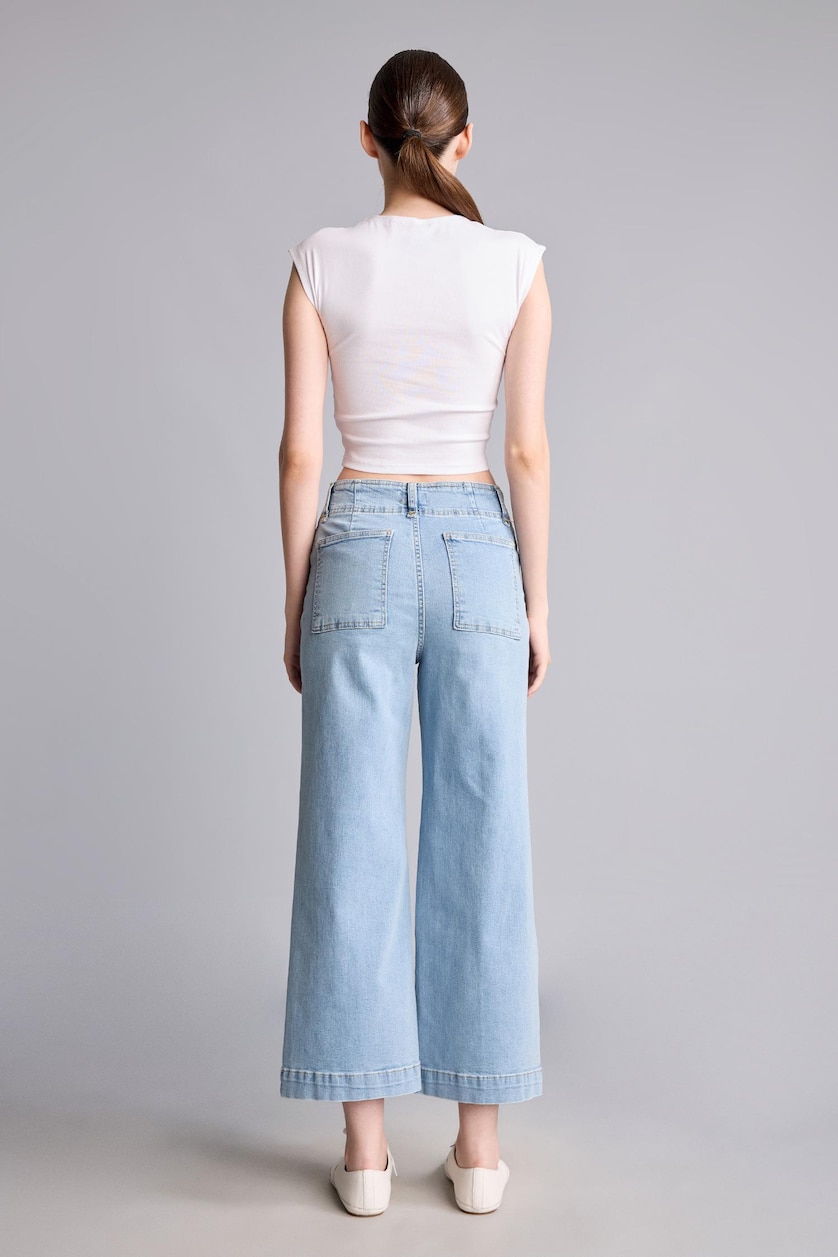 Women Light Indigo Culotte Fit High Waist Trousers