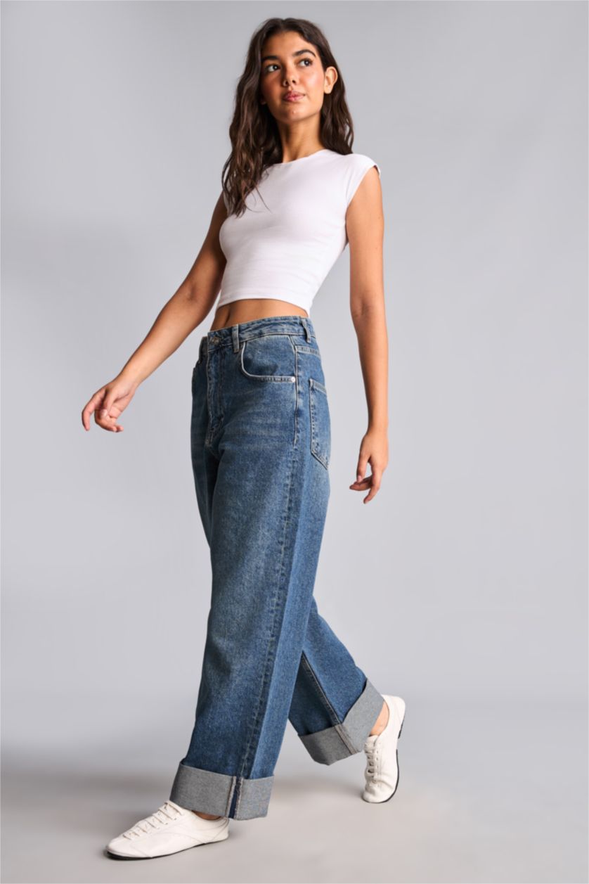 Women Dark Blue Baggy Fit Trousers