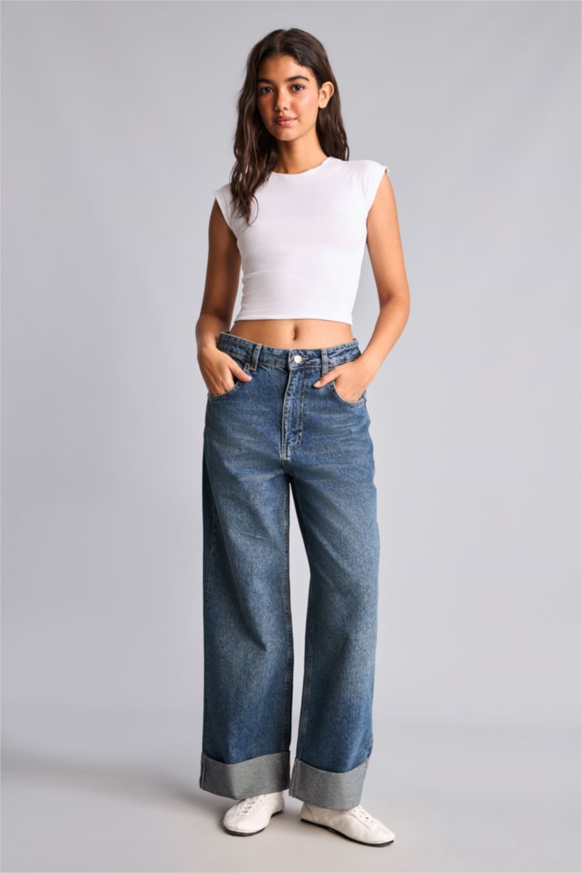 Women Dark Blue Baggy Fit Trousers