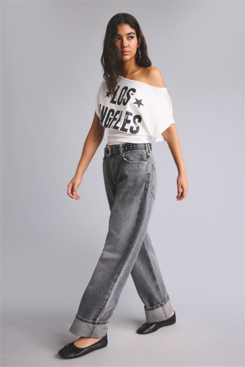 Kadın Gri Straight Fit Yüksek Bel Pantolon