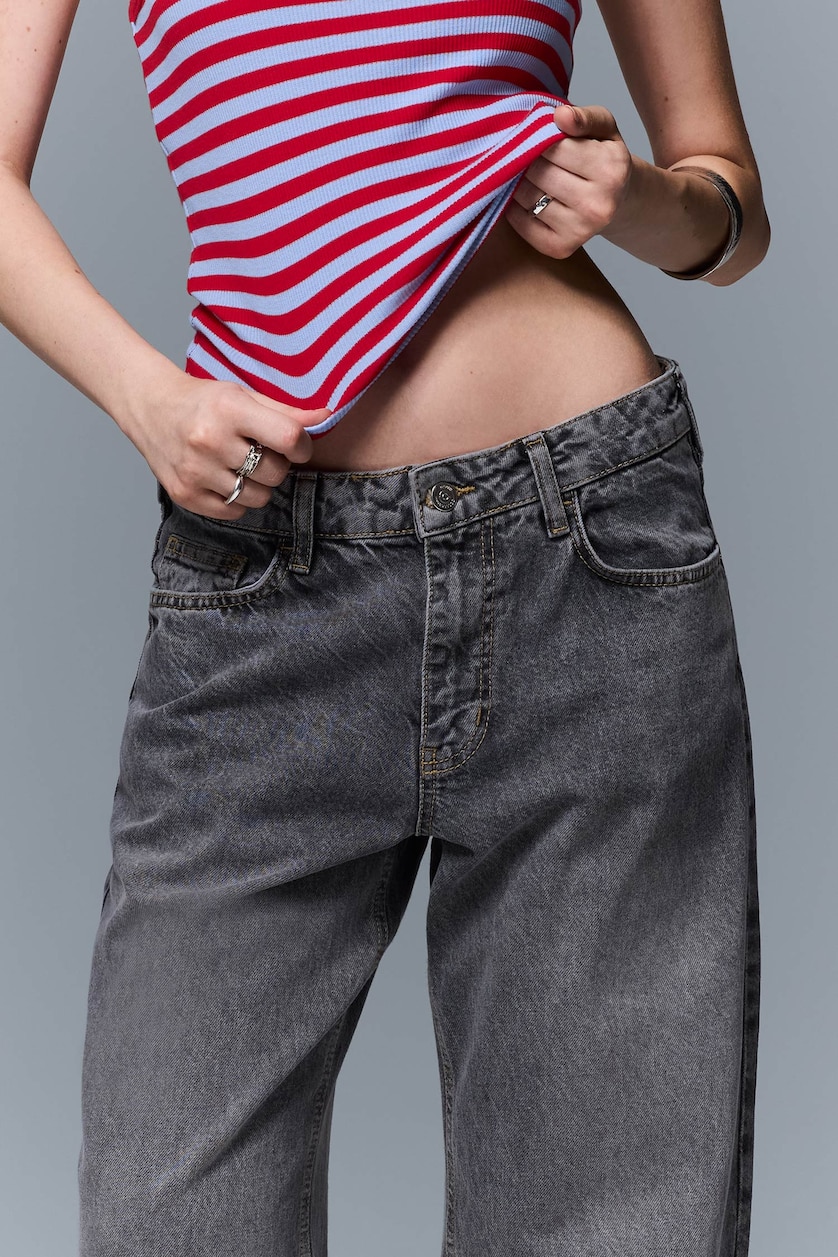 Kadın Gri %100 Pamuk Straight Fit Yüksek Bel Pantolon