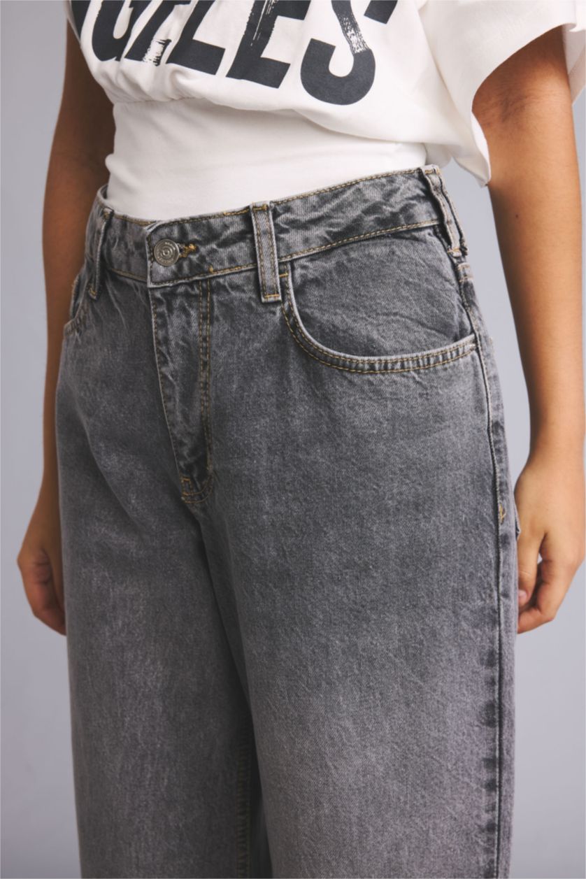 Kadın Gri Straight Fit Yüksek Bel Pantolon