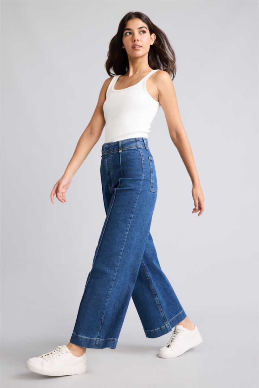 Kadın Mavi Culotte Yüksek Bel Jean Pantolon
