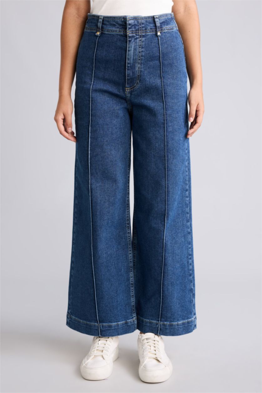 Kadın Mavi Culotte Yüksek Bel Jean Pantolon