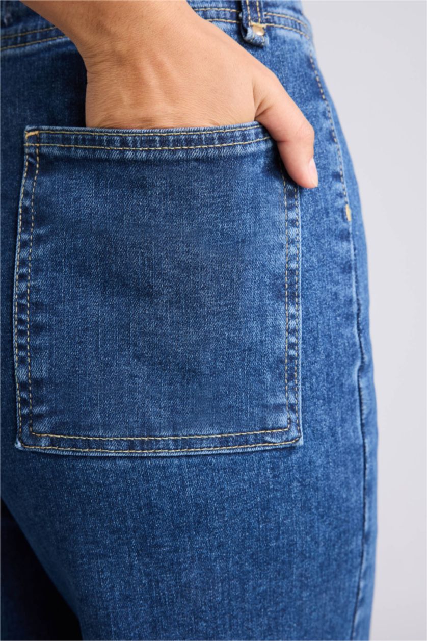 Kadın Mavi Culotte Yüksek Bel Jean Pantolon