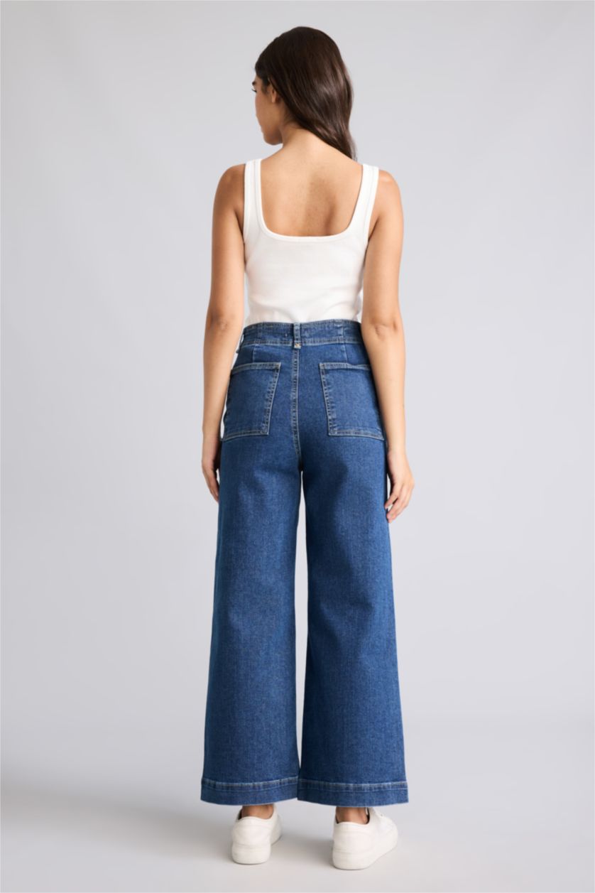 Kadın Mavi Culotte Yüksek Bel Jean Pantolon