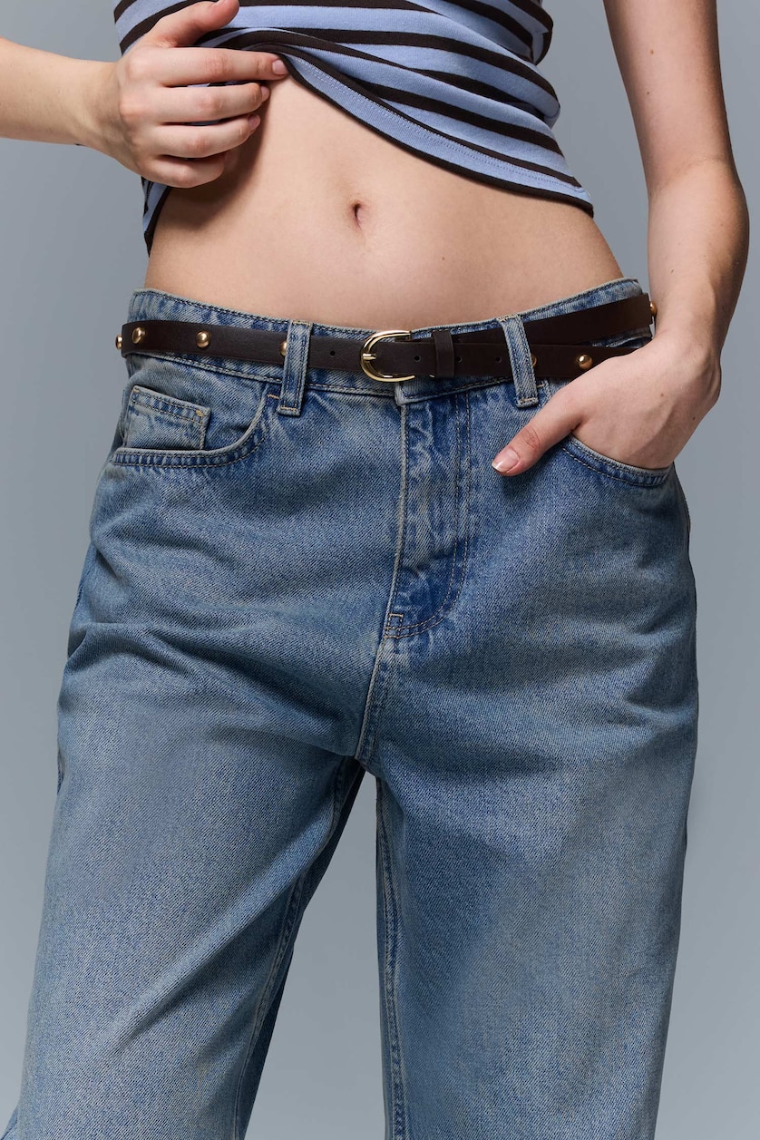Kadın Açık İndigo %100 Pamuk Straight Fit Yüksek Bel Pantolon