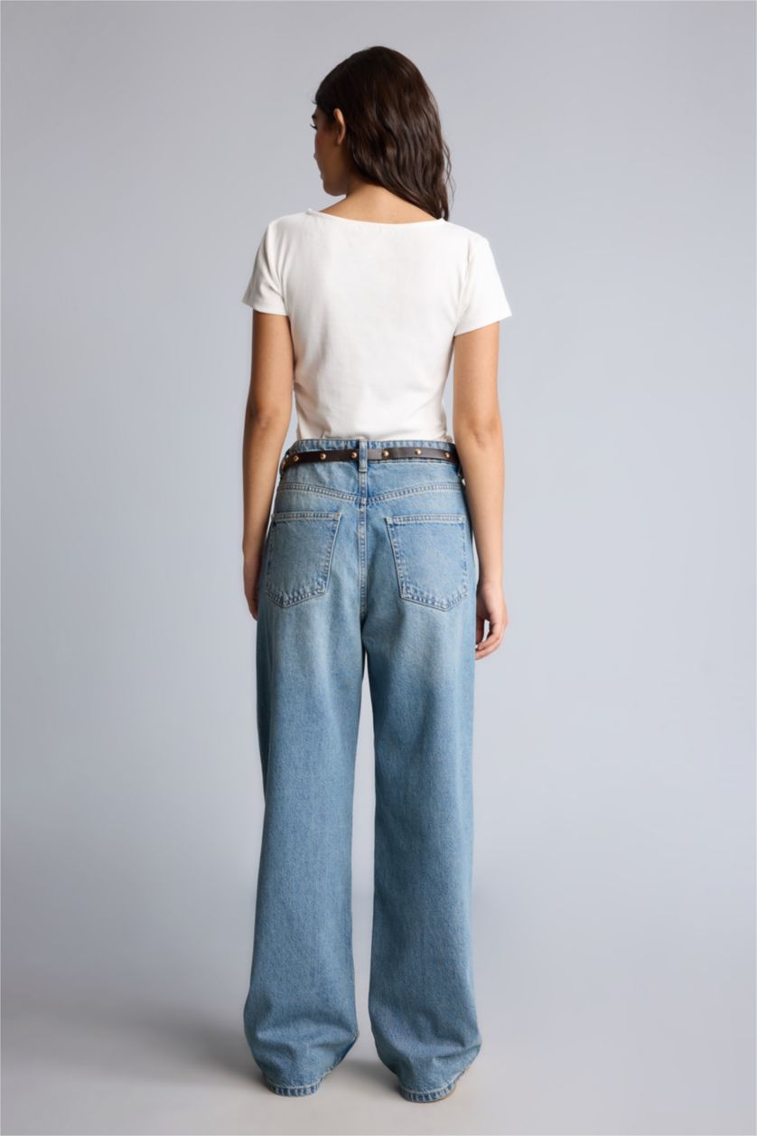 Women Light Indigo Straight Fit Trousers