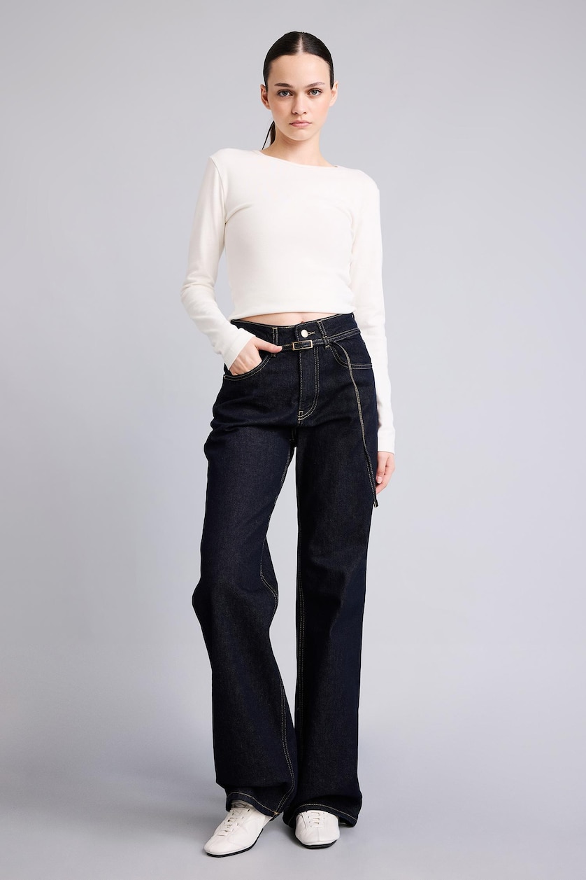 Woman Blue Black Trousers