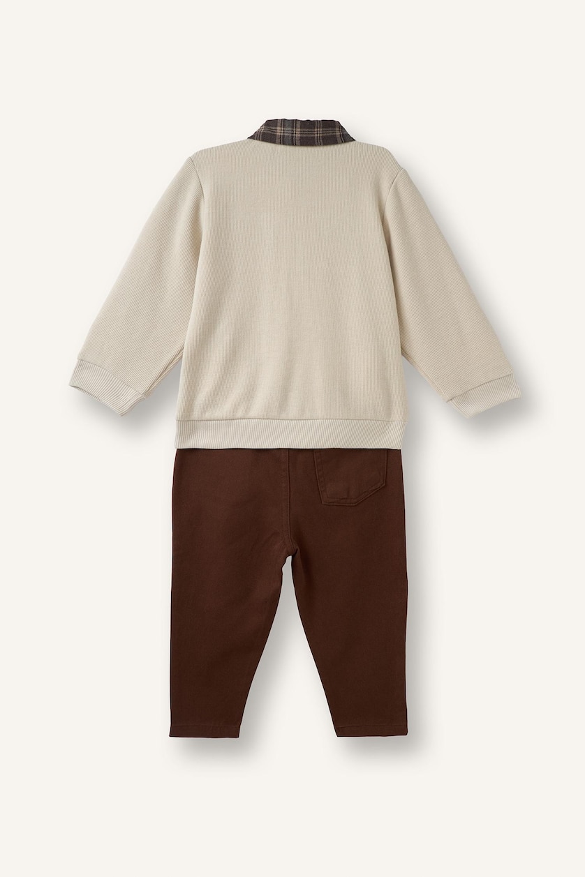 Baby Boys Beige 2 piece Regular Fit Shirt Collar Set