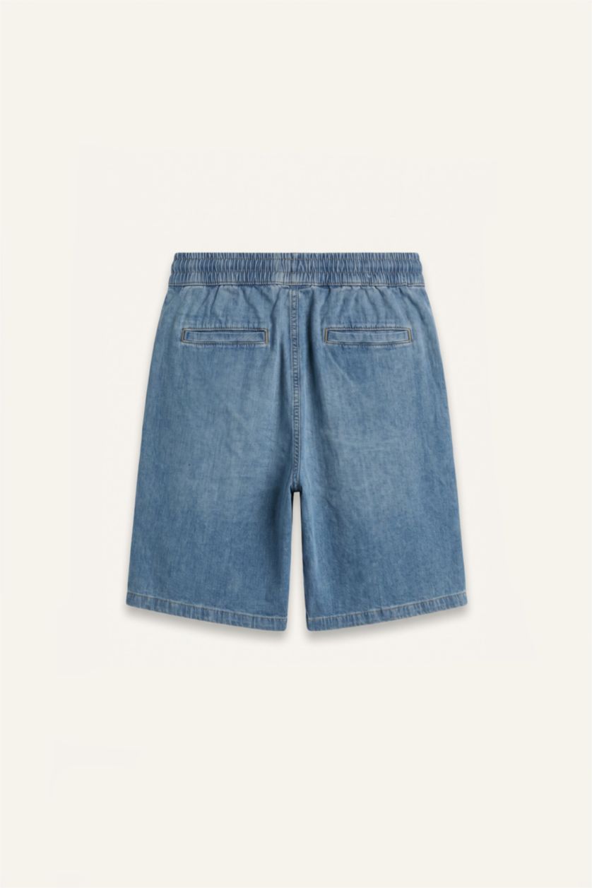 Erkek Mavi Baggy Fit Bermuda Jean Şort