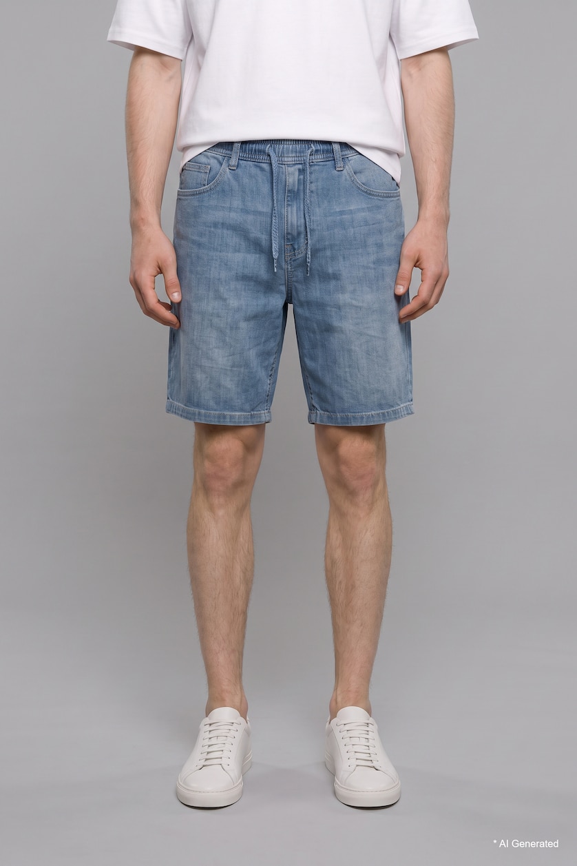 Erkek Mavi %100 Pamuk Baggy Fit Bermuda Jean Şort