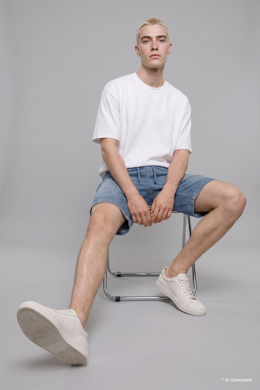 Erkek Mavi %100 Pamuk Baggy Fit Bermuda Jean Şort