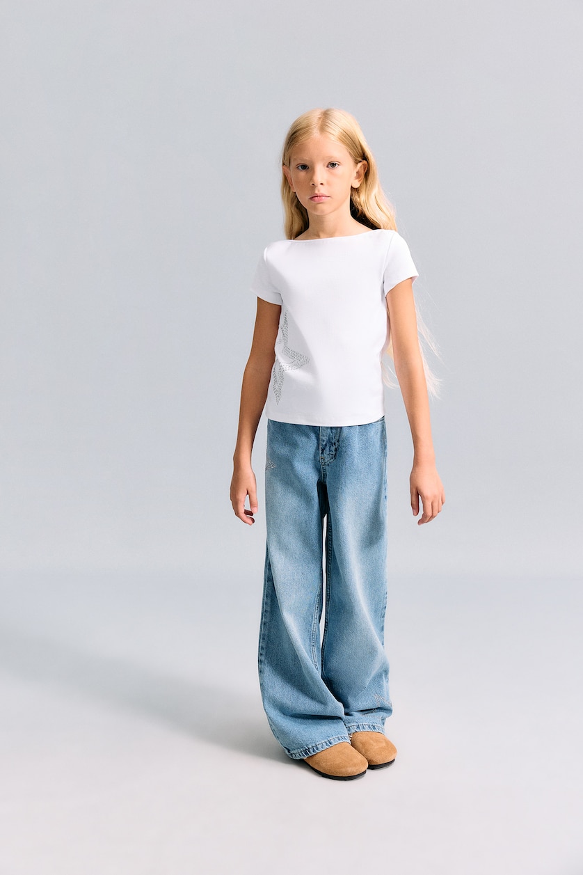 Kız Çocuk - Genç Kız Mavi %100 Pamuk Straight Fit Jean Pantolon Kız Çocuk