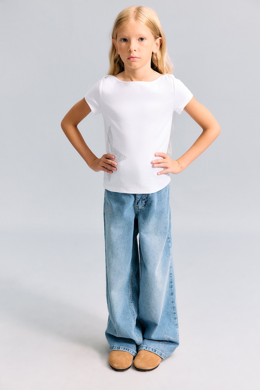 Kız Çocuk - Genç Kız Mavi %100 Pamuk Straight Fit Jean Pantolon Kız Çocuk