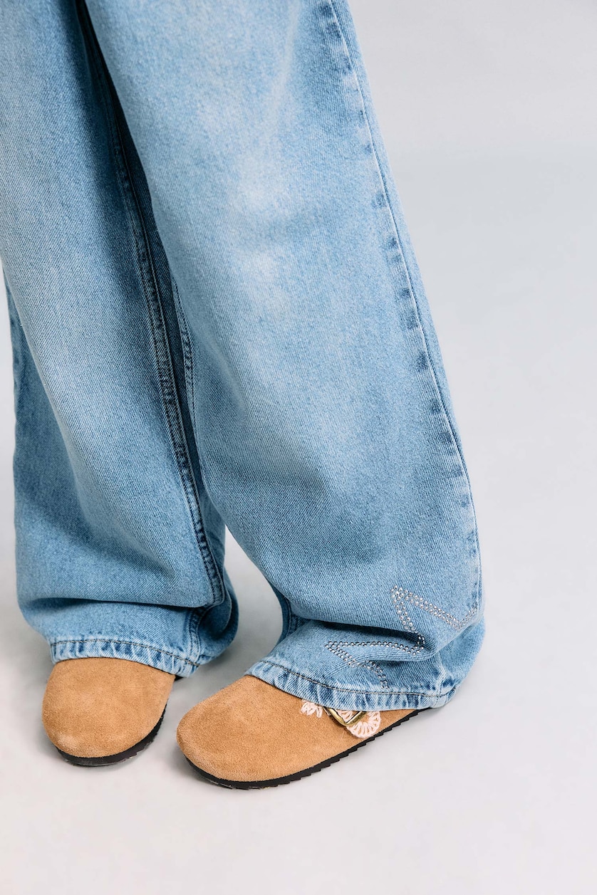 Kız Çocuk - Genç Kız Mavi %100 Pamuk Straight Fit Jean Pantolon Kız Çocuk