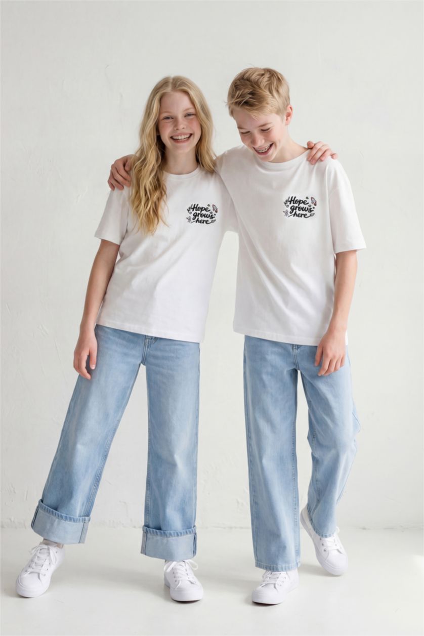 Kız Çocuk - Genç Kız Beyaz Bahçeşehir Koleji x DeFacto Resimli Tişört