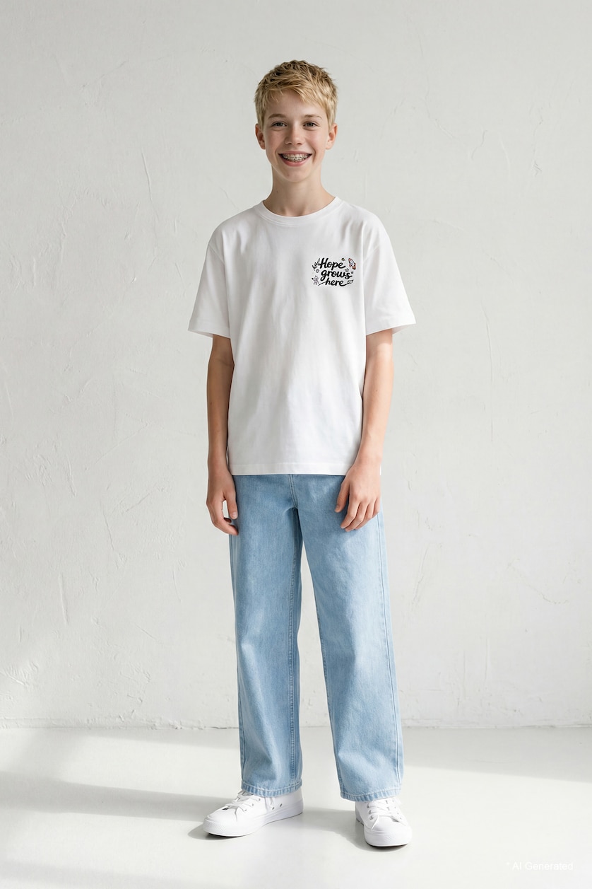 Young Boys - Teen Boys White Regular Fit Short Sleeve T-Shirt