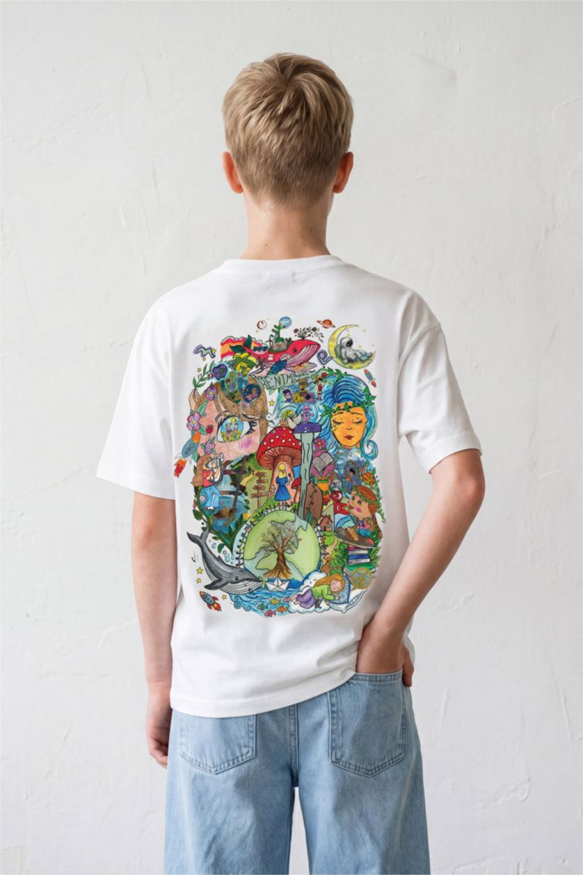 Kız Çocuk - Genç Kız Beyaz Bahçeşehir Koleji x DeFacto Resimli Tişört