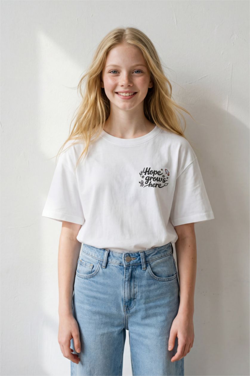 Kız Çocuk - Genç Kız Beyaz Bahçeşehir Koleji x DeFacto Resimli Tişört