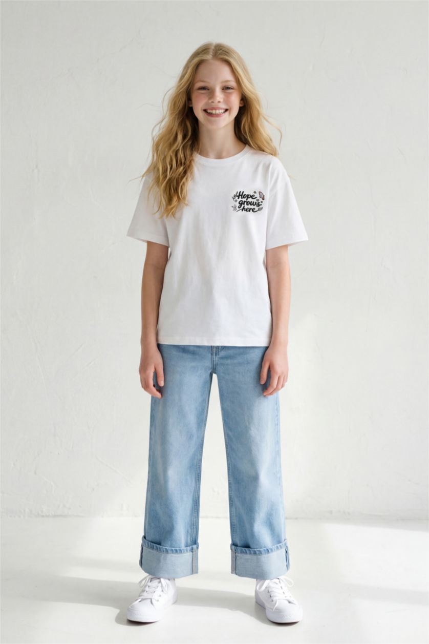 Kız Çocuk - Genç Kız Beyaz Bahçeşehir Koleji x DeFacto Resimli Tişört