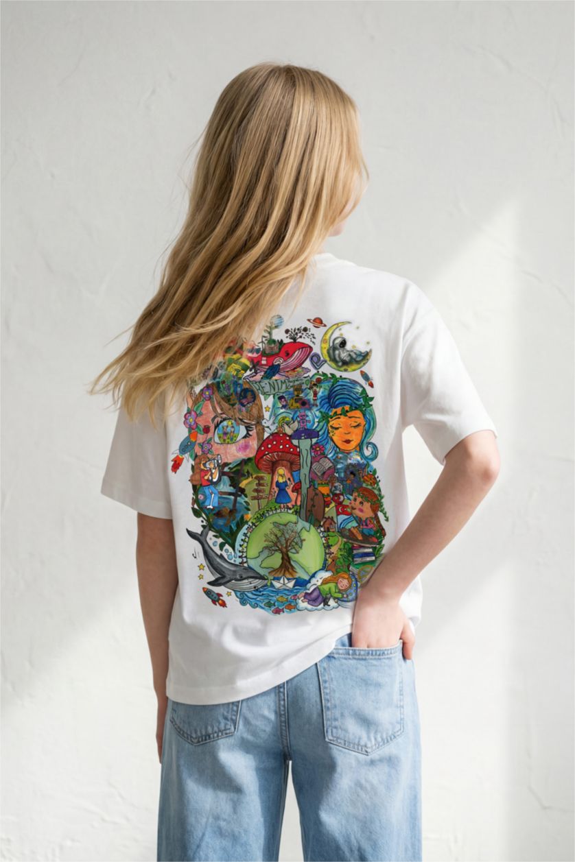 Kız Çocuk - Genç Kız Beyaz Bahçeşehir Koleji x DeFacto Resimli Tişört