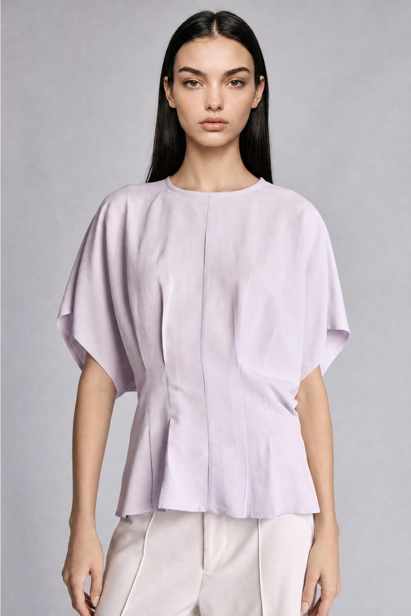 Women Light Lilac Slim Fit Crew Neck Short Sleeve Top