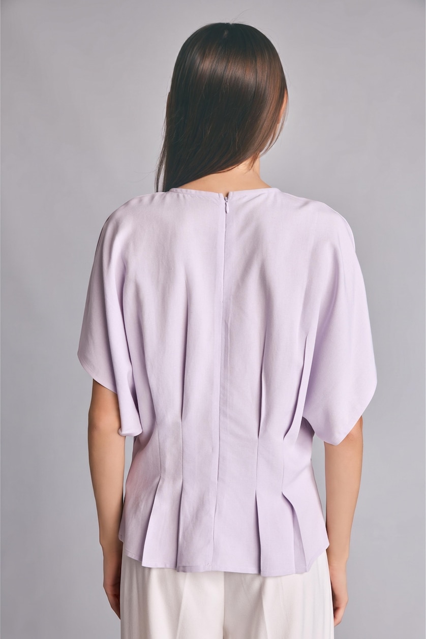 Women Light Lilac Slim Fit Crew Neck Short Sleeve Top