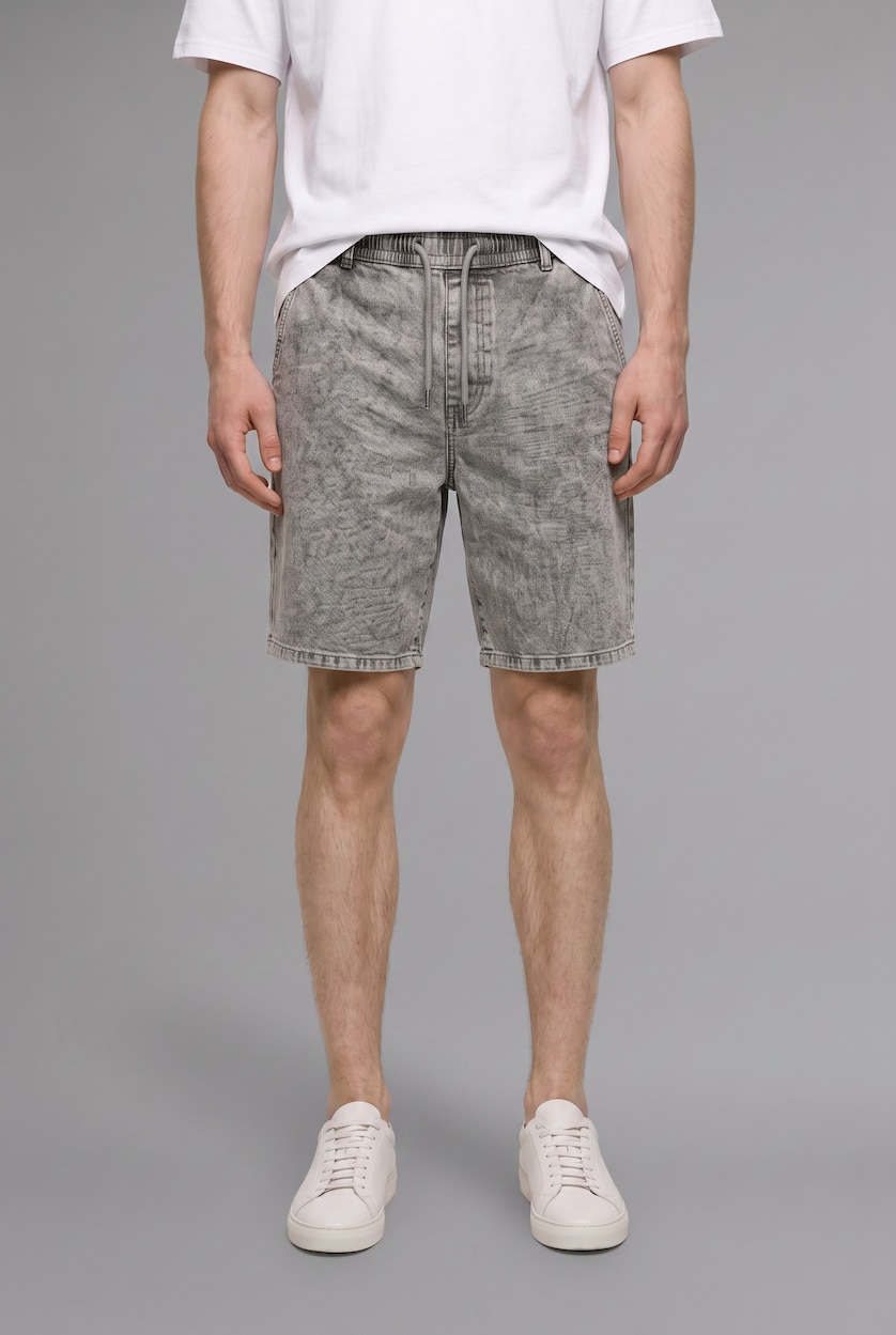 HOMME Gris Clair Short bermuda en jean à taille élastique Coupe décontractée