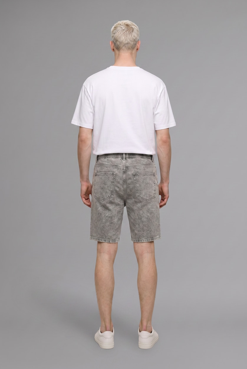 HOMME Gris Clair Short bermuda en jean à taille élastique Coupe décontractée