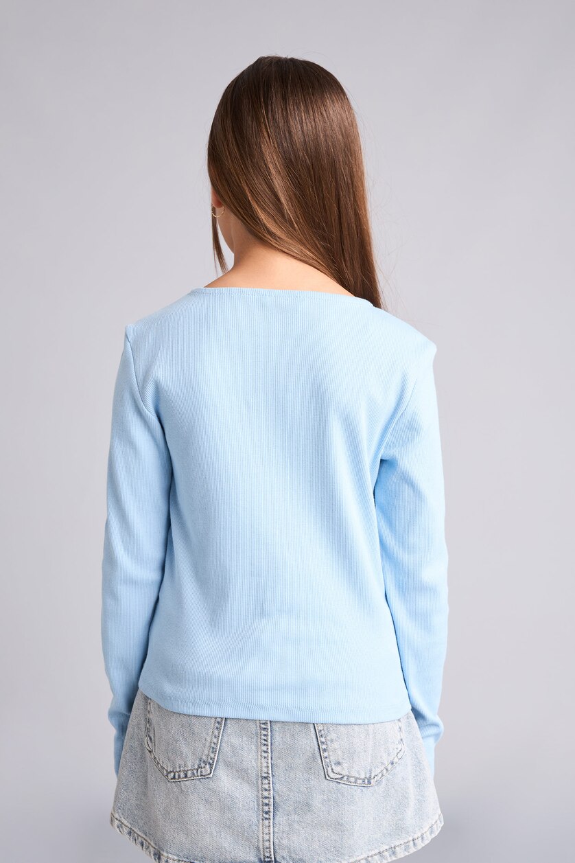 GIRLS & TEENS Light Blue Girl Slim Fit Ribbed Long Sleeve T-Shirt