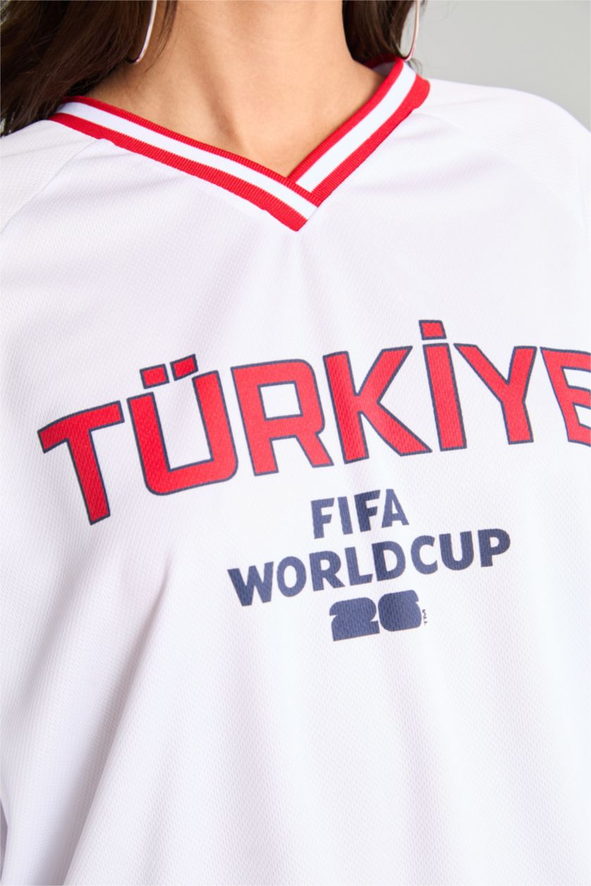 Kadın Beyaz Oversize Türkiye Baskılı Tişört