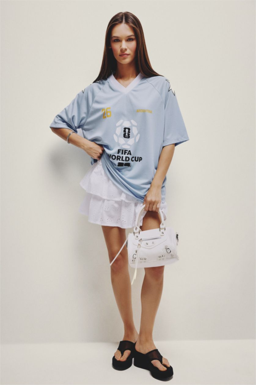 Women Light Blue Oversize Fit Short Sleeve T-Shirt