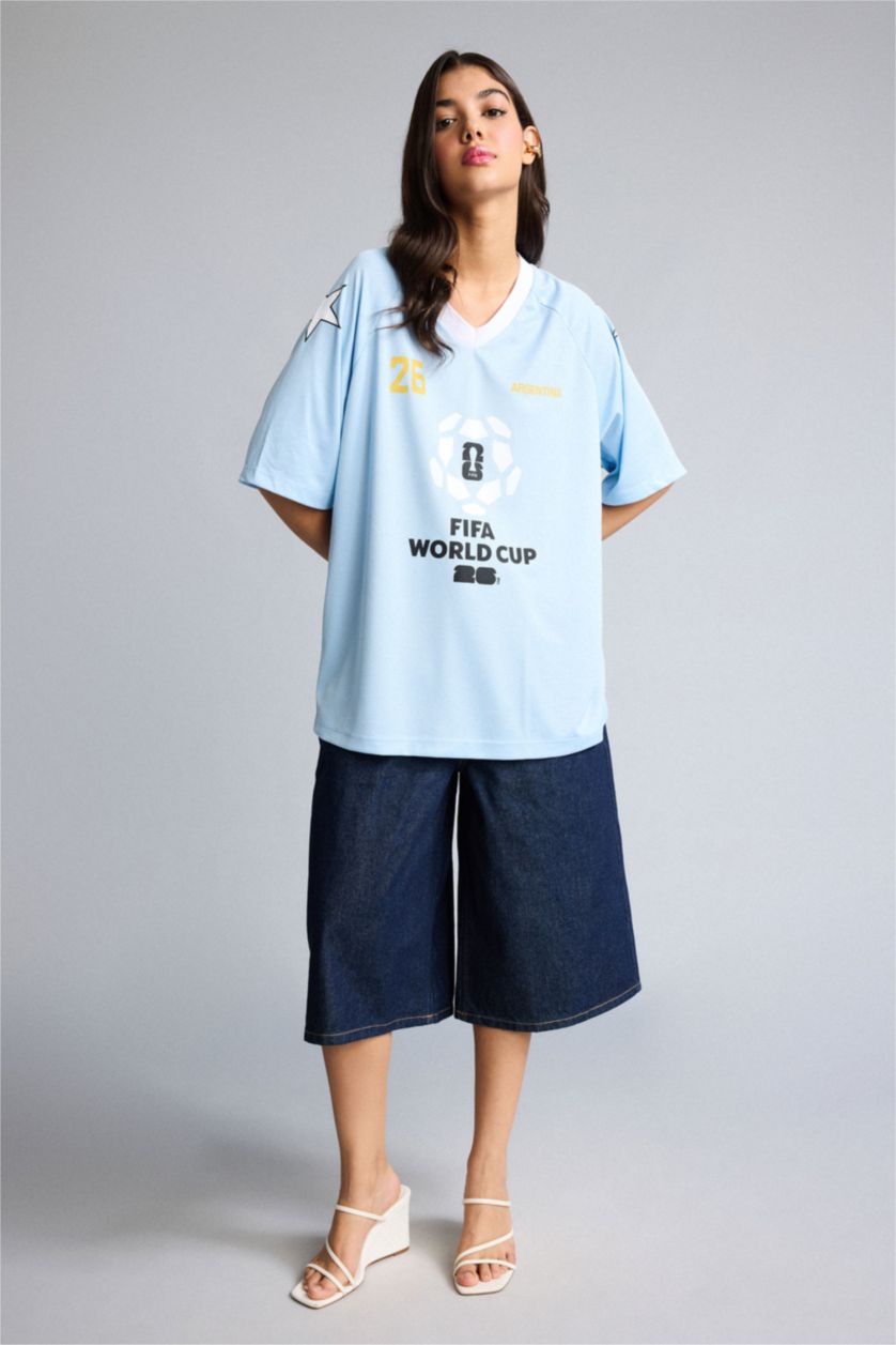 Women Light Blue Oversize Fit Short Sleeve T-Shirt