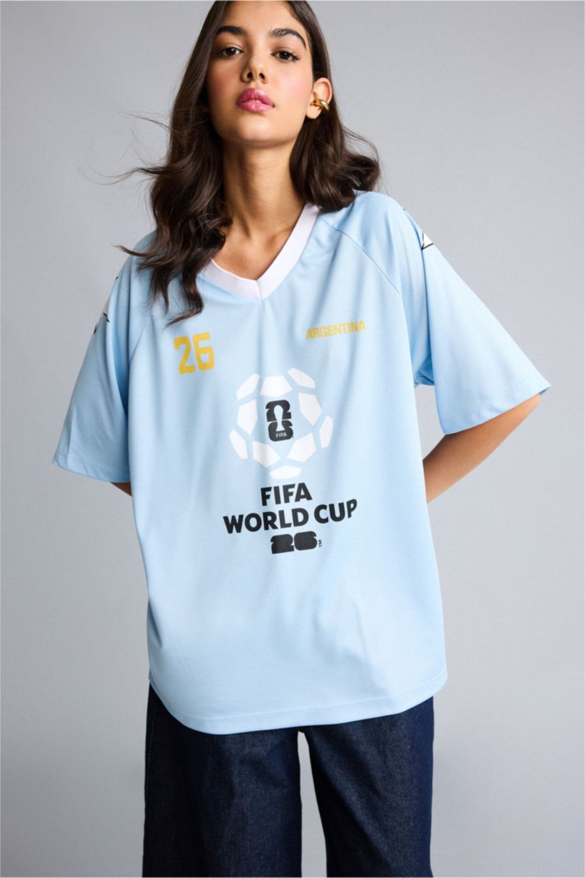 Women Light Blue Oversize Fit Short Sleeve T-Shirt