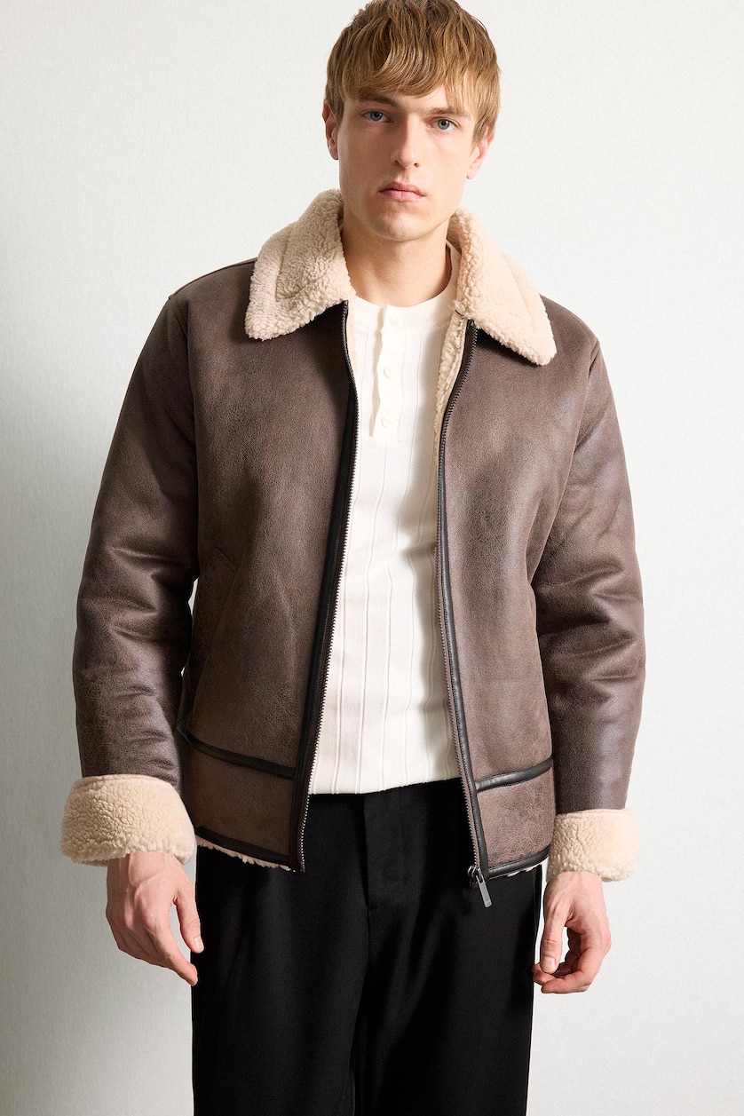 Men Brown Zipper Puffer Jacket