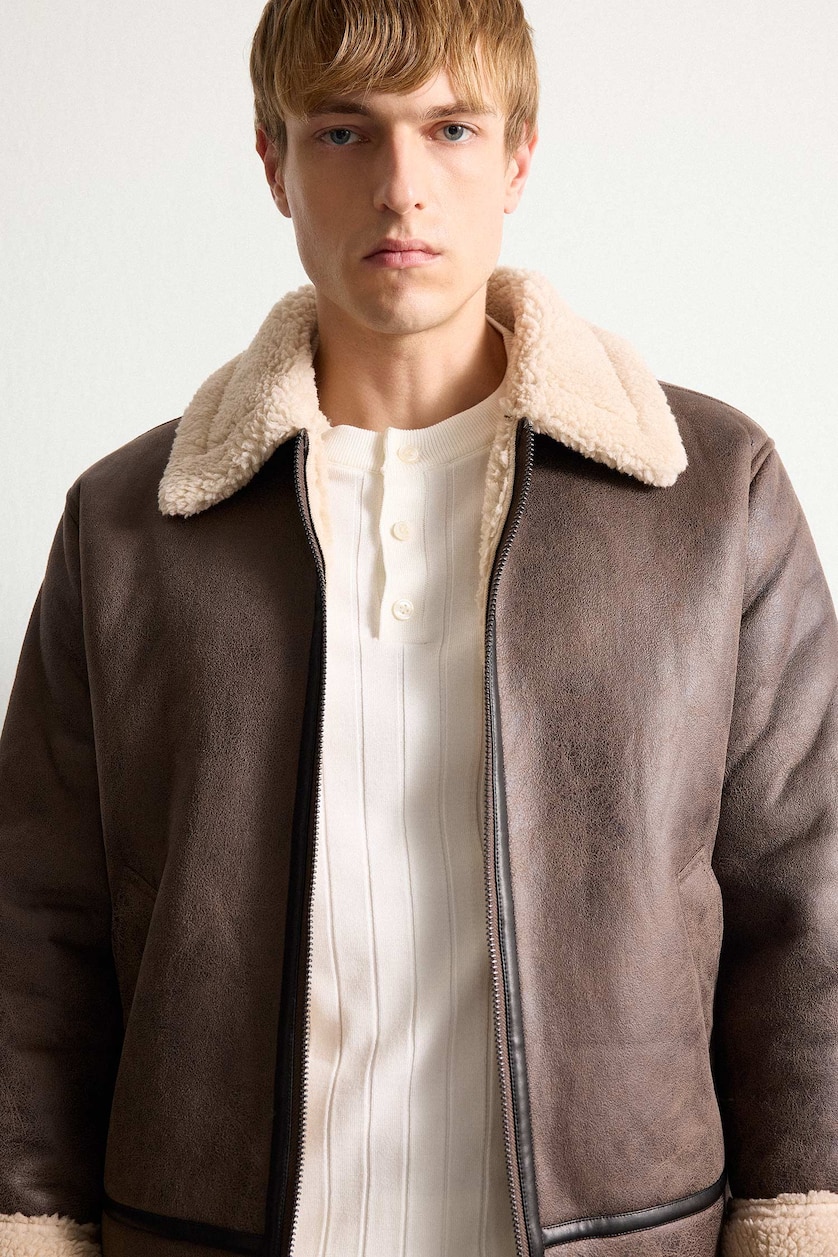 Men Brown Zipper Puffer Jacket