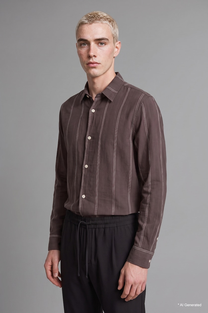 MAN Light Brown Regular Fit Cotton Long Sleeve Shirt