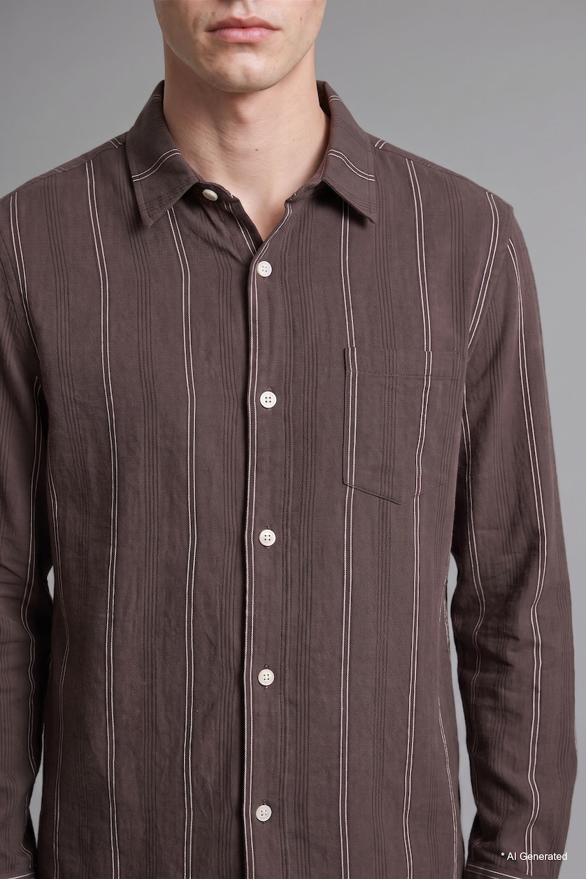 MAN Light Brown Regular Fit Cotton Long Sleeve Shirt