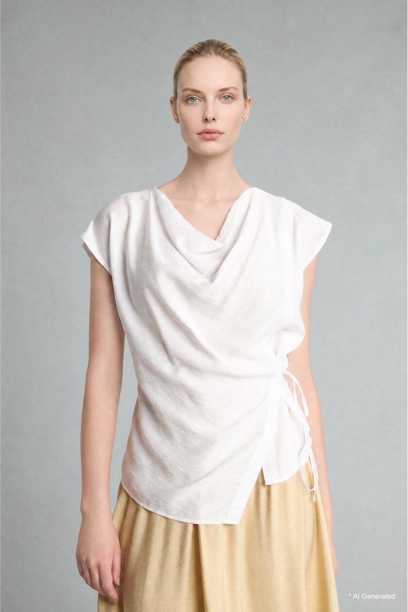 Women White Degaje Neck Sleeveless Blouse