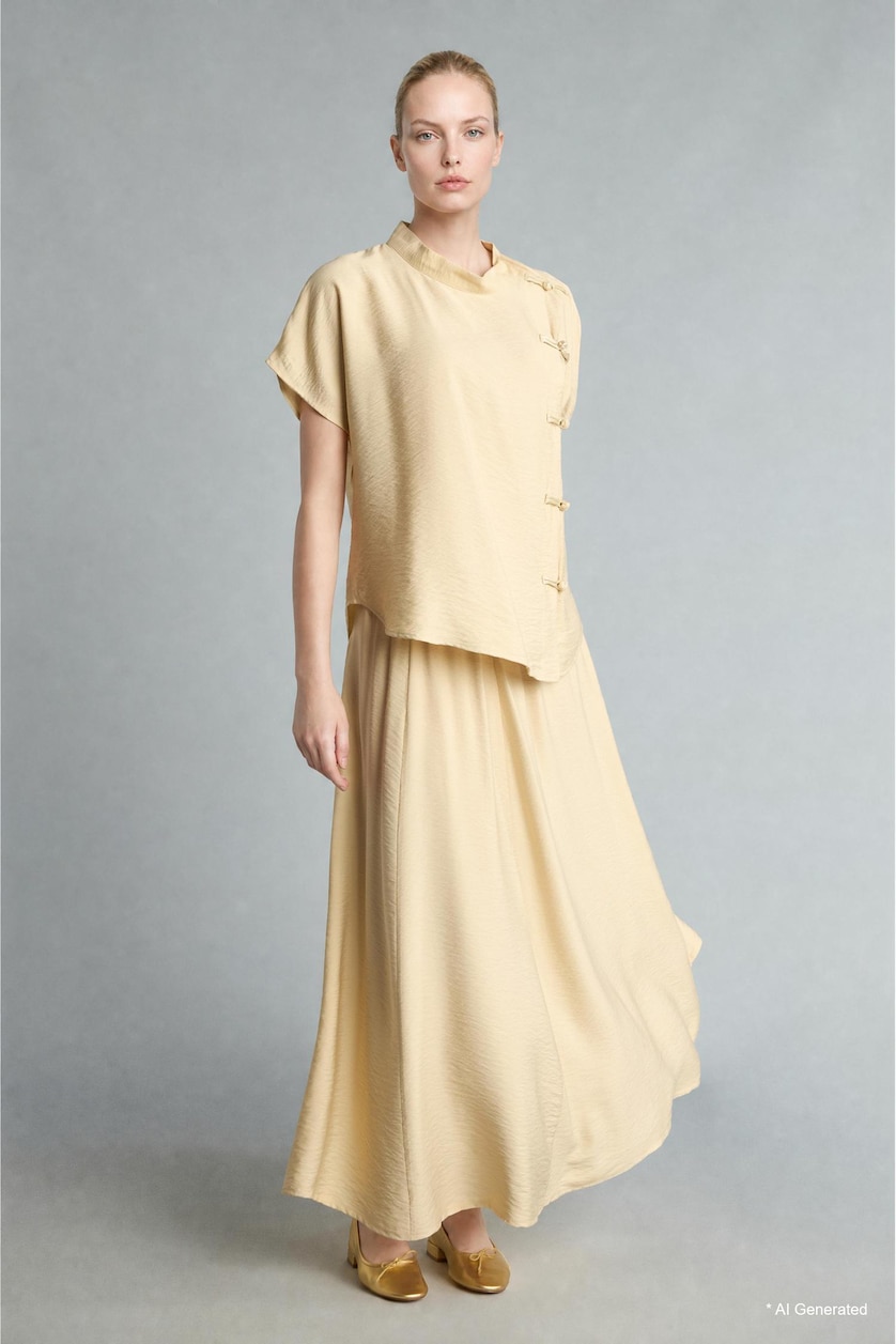 WOMAN Beige A-Line Elastic Waist Maxi Skirt